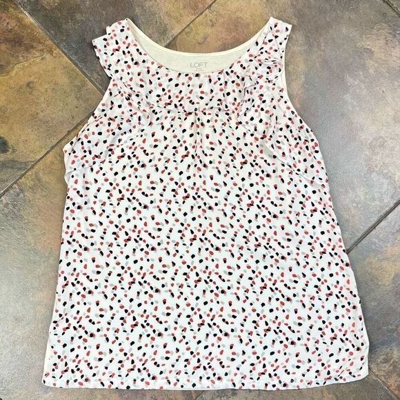 Loft Sleeveless Ruffle Spotted Blouse Large - Picture 3 of 8